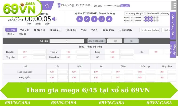 Xổ số 69VN 3 Tham gia mega 6/45 tại quay thưởng 69VN